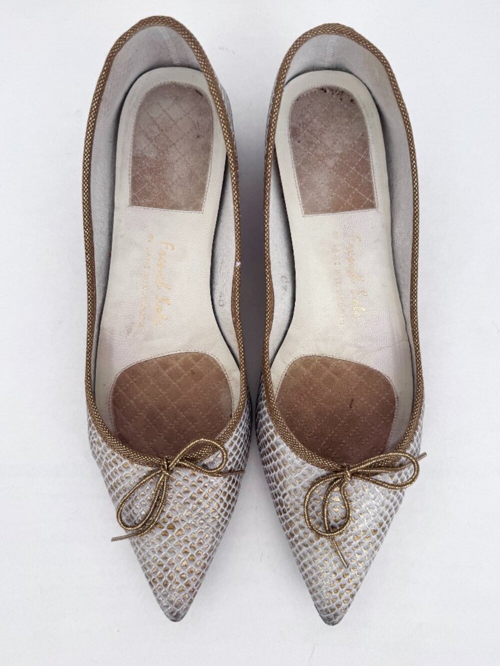 French Sole Womens Penelope Pointy Flats, White Gold Leather Wedge EU 40 US 10